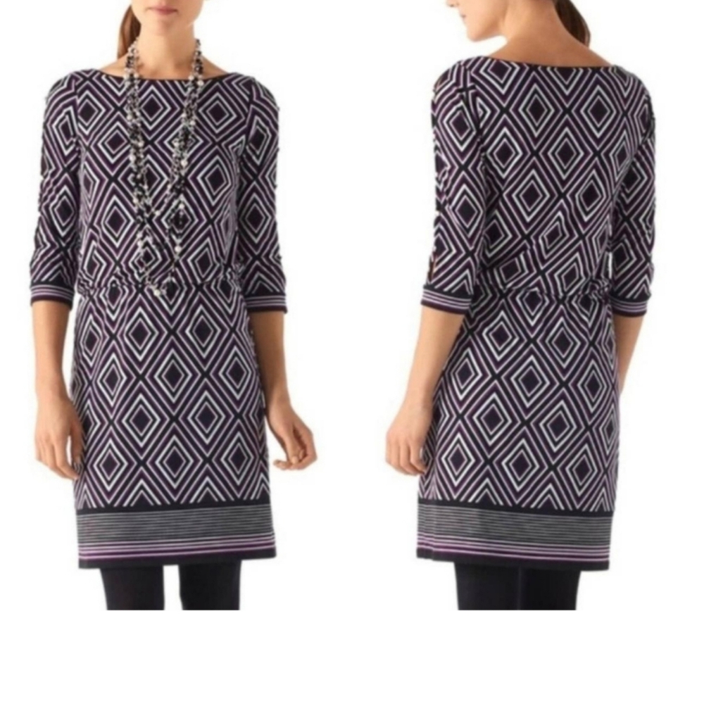 White House Black Market Geometric 3/4 Sleeve Dress Large